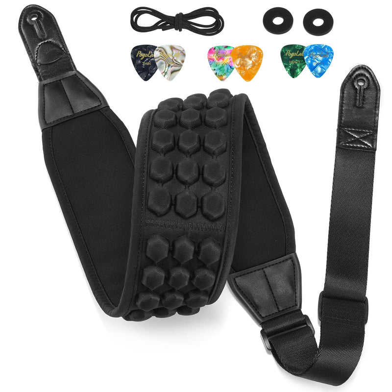 Guitar Strap, 3.5" Wide Air Cell Cushions Neoprene Padded Comfortable Bass Strap, with Strap Picks, for Bass Guitar Black Regular (47"-55")