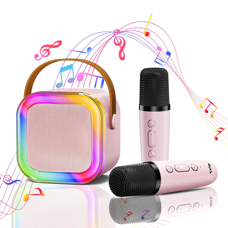 [AUSTRALIA] - Txcige Mini Karaoke Machine for Kids Adults, Portable Bluetooth Karaoke Speaker with 2 Wireless Microphones & Colorful Lights, Karaoke Machine for Girls Boys Birthday Christmas (Pink) Pink 
