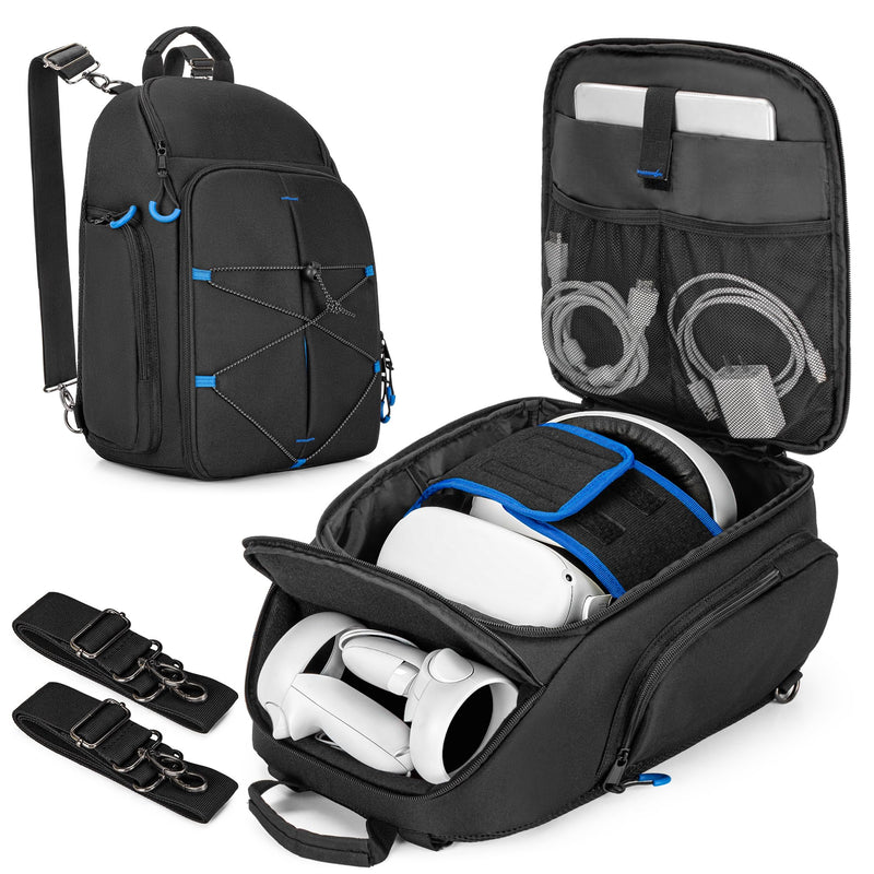 PGmoon Carrying Case Compatible with Oculus Meta Quest 2/Quest 3/Quest 3S | Travel Storage Bag Backpack with Separate Room for Touch Controllers and Multi-Pockets (Patent Design) black