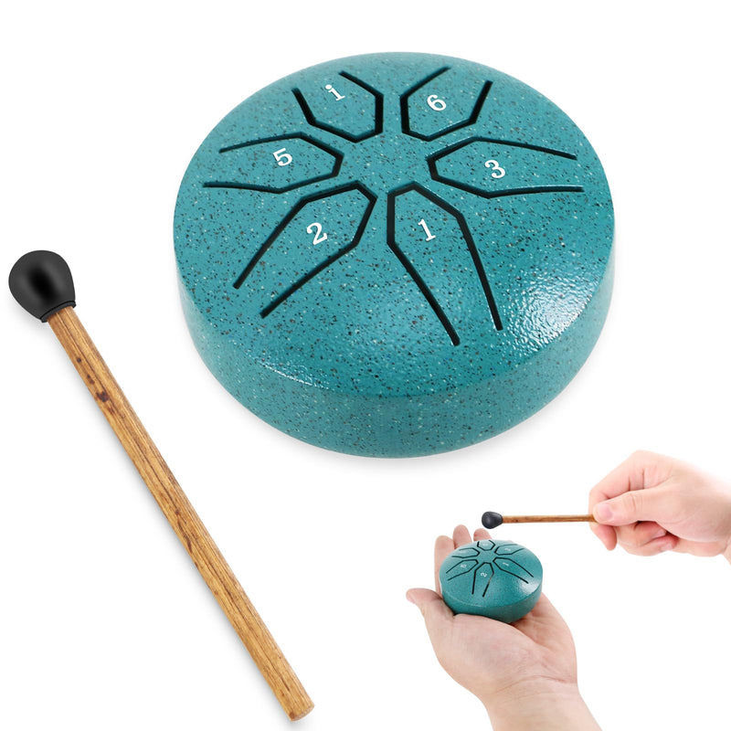 EASTROCK Mini Steel Tongue Drum for Kids 3 Inch 6 Notes Percussion Instrument Handpan Drum C Key with Mallets,Music Book (Green) Green