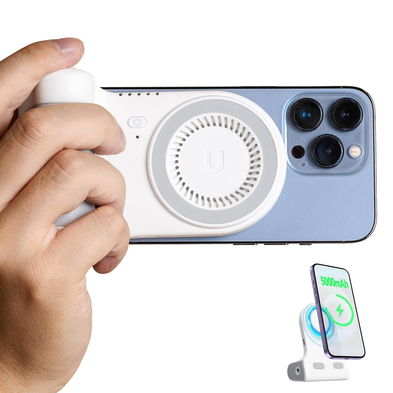 [AUSTRALIA] - KraftGeek Magnetic Phone Stand Camera Grip with Wireless Charging & Bluetooth Shutter, Stand for iPhone, Ergonomic Handle for Vlogging, Selfies & Video Calls White 