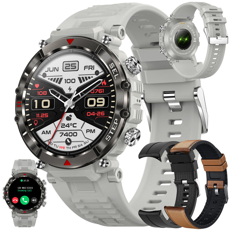Smart Watch for Men (Answer/Make Calls), 1.39" Outdoor Waterproof Tactical Smartwatch with 123 Sport Modes, Sleep Heart Rate Monitor, Pedometer, IP68 Waterproof Fitness Tracker for iOS Android Gray