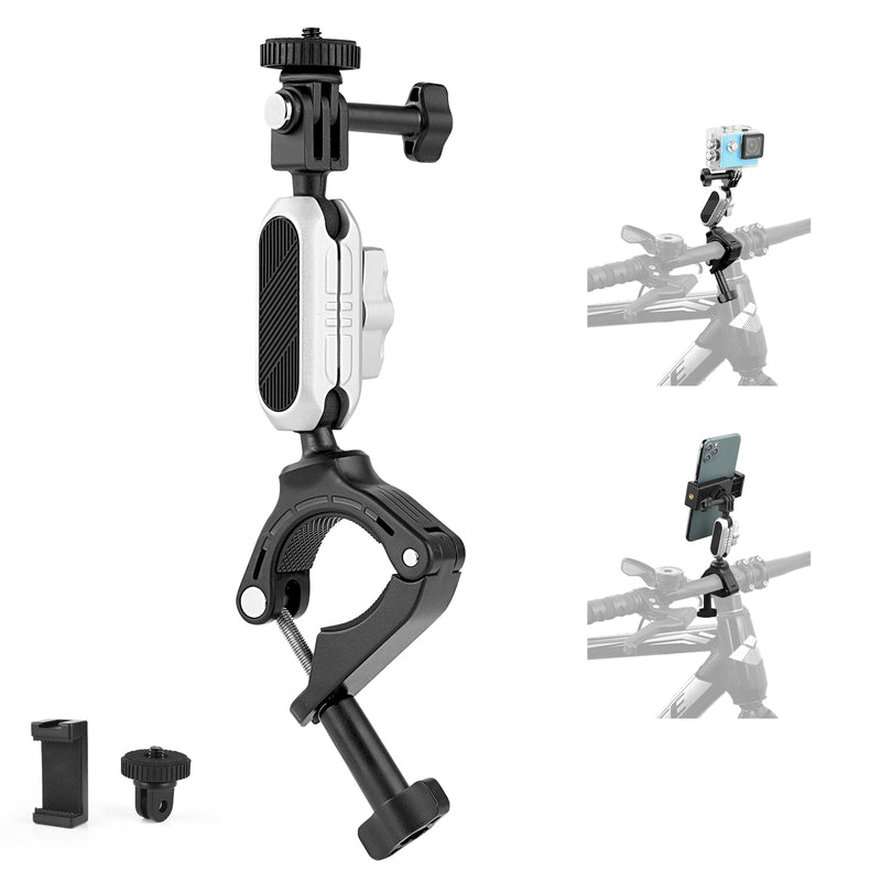 UTEBIT Camera Bike Mount Clamp with 360°Dual Ballhead Rotation,Bicycle Handlebar Clamp Mount Motorcycle Bracket Handlebar with Action Camera Mount Adapter, Compatible with GO PRO/Action Cameras/Phone