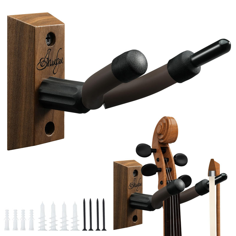 Ohuhu Violin Wall Mount Hanger, Hardwood Violin Hanger with Bow Holder for Home & Studio (2 Pack)