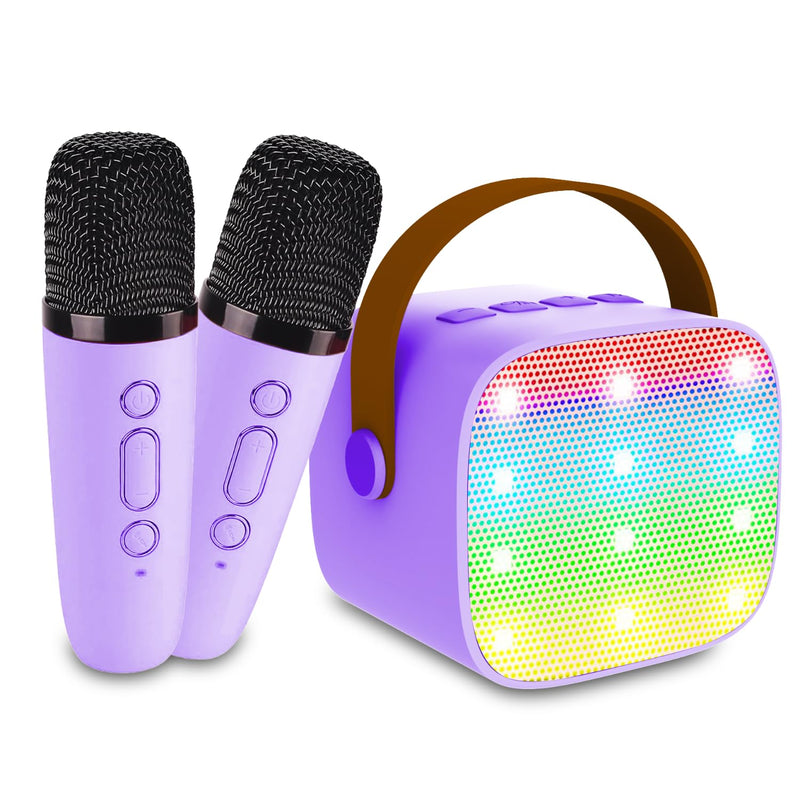 Portable Bluetooth Karaoke Speaker with 2 Wireless Microphones & LED Lights for Kids Birthday Parties K1-2MIC-PURPLE