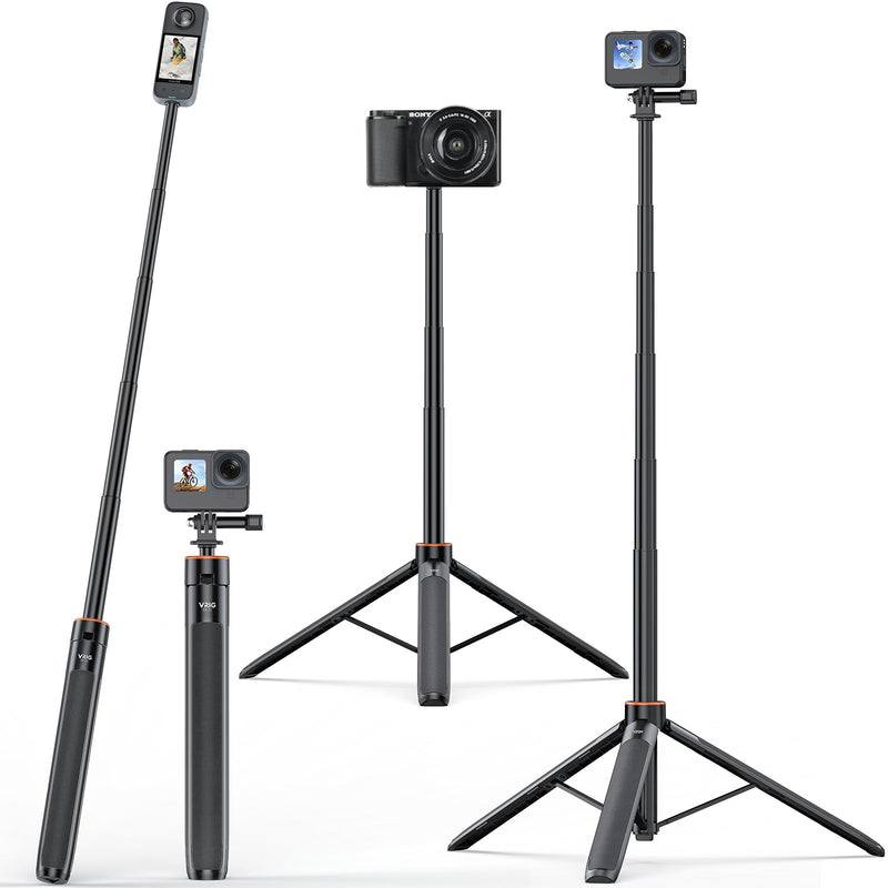 [AUSTRALIA] - VRIG Extendable Selfie Stick Tripod for GoPro Max Hero 10 9 8 7 6 5 4, DJI Osmo Action, Insta 360 One R and More Action Camera（55.1''） 55.1'' 