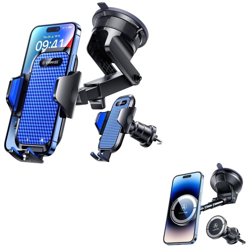 VANMASS [True Military-Grade Car Phone Holder [2024 Best Suction & Clip] Cell Phone Mount for Dashboard Windshield Vent Truck Cradle Dash Stand for iPhone 15 Pro Max 14 13 12 Android, Blue