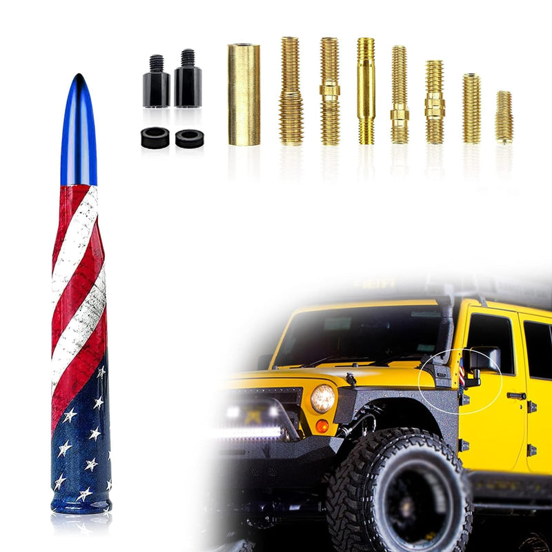 1 PC Car American Flag Bullet Antenna, 5.51" x 0.78" Anti-Theft Security Antenna, Stable Signal Receiving Antenna with Threaded Mounting Accessories, for Most Car Models (Blue) Medium Blue #American Flag