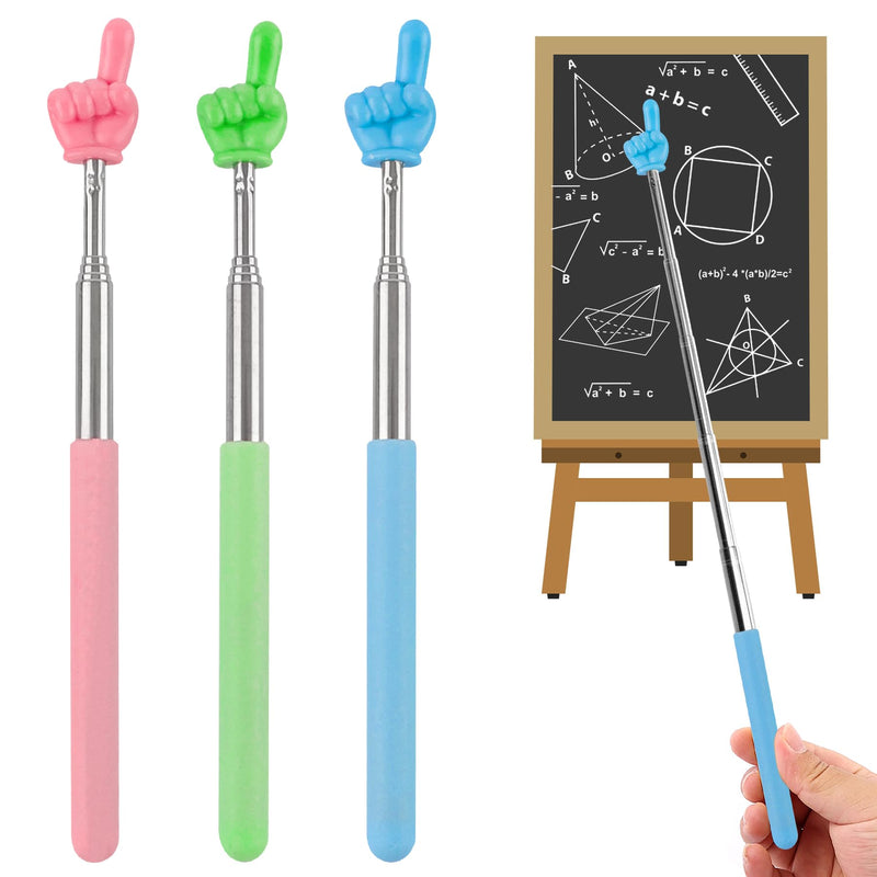 CoguZed 3 Pack Retractable Pointer Stick for Classroom, Extendable Pointing Stick, Ideal for Teachers, Kids Reading, Telescoping Hand Pointer in Blue, Pink, Green Blue+Pink+Green
