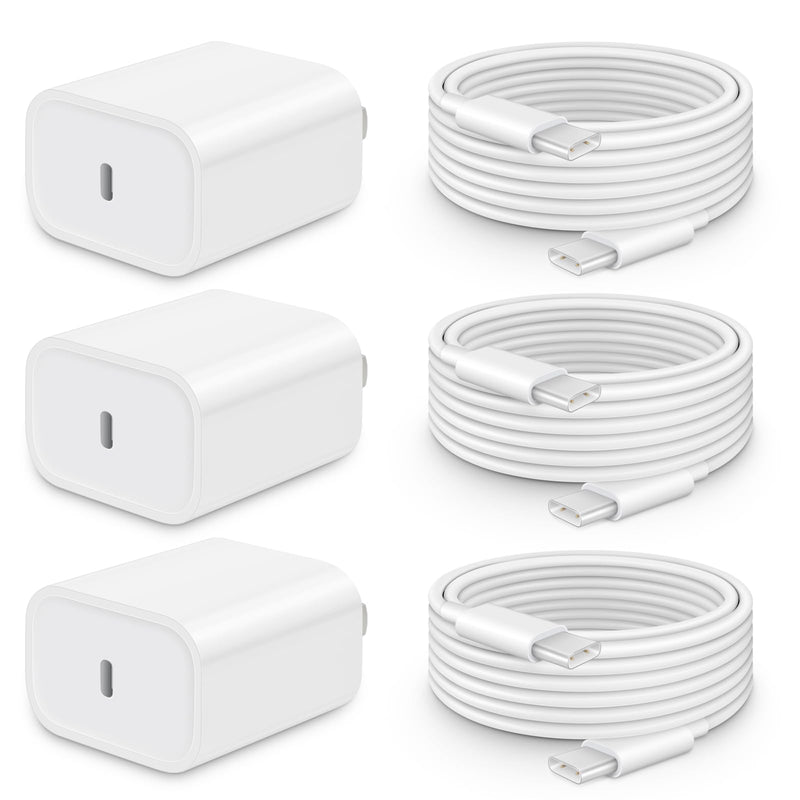 i Phone 15 Charger Fast Charging 3-Pack, 20W USB C Charger Block with 6Ft USB-C to USB-C Charger Cord Compatible with i Phone 15/15 Pro/15 Plus/15 Pro Max, i Pad Pro 12.9" 5/4/3, i Pad Pro 11" & More
