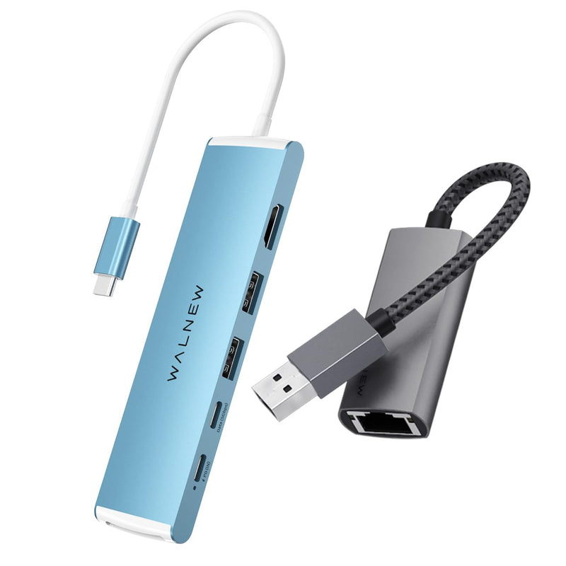 WALNEW 7-in-1 USB C Hub& USB 3.0 Ethernet Adapter Bundle
