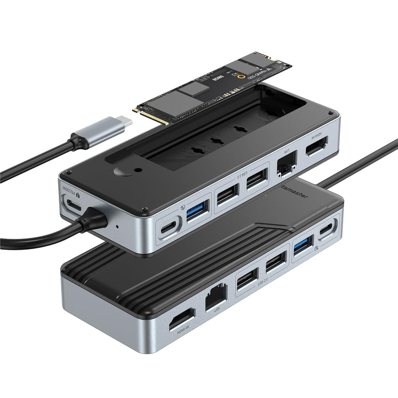 Yottamaster USB C Hub with 4TB M.2 NVMe SSD Enclosure, 8 Ports USB C HUB Adapter 10Gbps USB 3.2 Gen2, 4K@60Hz HDMI, 100W PD, Ethernet for Windows, Mac [Diskless] - YM28PR YM28PR with Ethernet