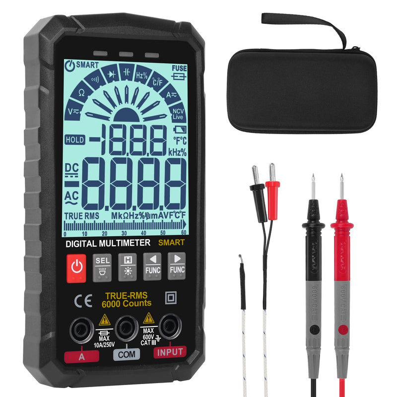 [AUSTRALIA] - WGGE Digital Multimeter Voltmeter Smart Electrical Tester Measures Voltage Current Resistance Continuity Duty-Cycle Capacitance Temperature Frequency Auto Ranging 6000 Counts TRMS 
