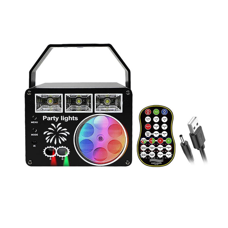 WUZSTAR Stage Lights with Yellow-Green Beam, 3-White Strobe Effects & RGBYW LED Patterns - Sound-Activated Music Sync, Remote Control for DJ Parties, Clubs, Weddings, Home Disco