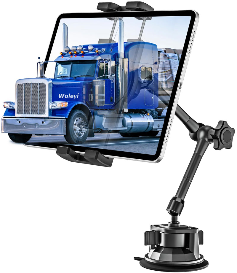 Metal Tablet Mount for Truck - Heavy Duty [Super Suction Cup] Tablet Truck Mount Dashboard Windshield for Car/Semi Truck/Pickup/Van/SUV/Commercial Vehicle for 4.7-13" iPad Pro Air Mini, iPhone, Galaxy