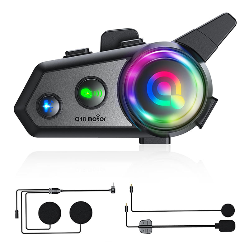 Q18 Motorcycle Bluetooth Intercom 1000m 2 Riders, 1 Pack | 2 Riders 1000m Motorcycle Intercom, Music Sharing, HiFi Stereo Sound, CVC Noise Reduction, Automatic Response Q18-1Pack