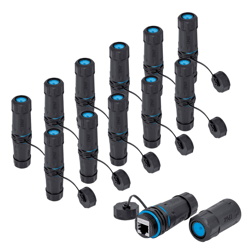 Shielded Waterproof RJ45 Connector, Female to Female, Panel Mount, 8P8C,CAT 6A, CAT 5, CAT 5E, M23 IP67 Ethernet LAN Cable Coupler Outdoor Adapter Weatherproof Connection (12-Pack) 12 PACK