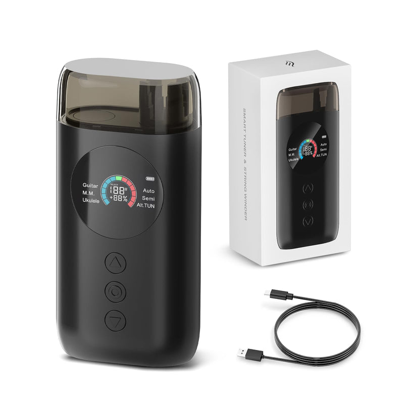 Enya Smart Automatic Guitar Tuner, Full-color LCD Screen - Metronome & String Winder - For Electric Guitars, Acoustic Guitars, Ukulele, Banjo, Mandolin, Black