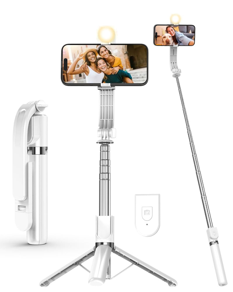 55" Phone Tripod & Selfie Stick,Cell Phone Tripods Stand with Wireless Remote,Phone Holder with Detachable Light, for iPhone 14 13 12 pro Xr X 8Plus 7, Android, Samsung Galaxy S22 S21 and More White