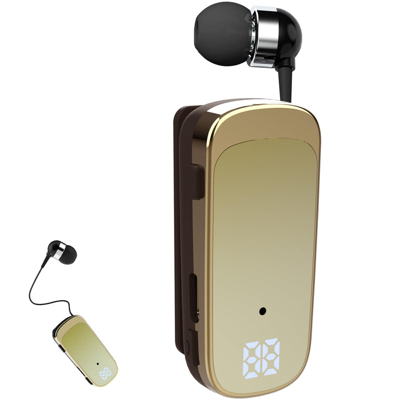Retractable Wireless Headset Headphone Stereo Earphone V5.0 Noise Cancelling Mic Clip on Earpiece Comfortable HandsFree Headset 20Hrs Talking Time Sports Business Trucker Driver Earbud Yellow
