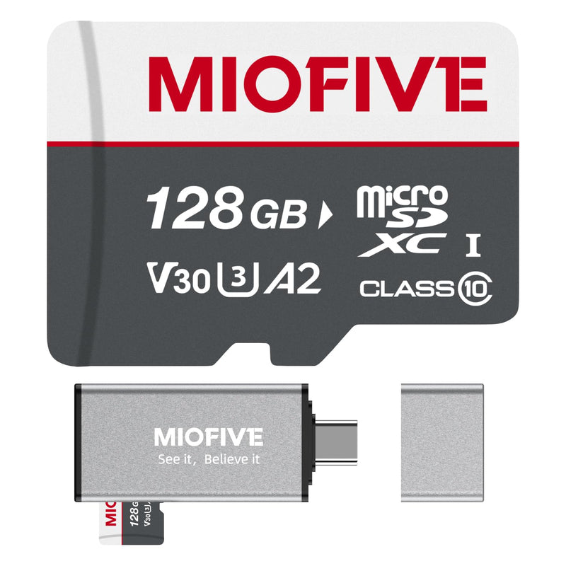 [AUSTRALIA] - Miofive Memory Card - Ultimate Micro SD Card with USB 3.0 Type-C Card Reader 170MB/s, C10, U3, A2, V30, 4K for Dash Cams, Android Smartphones, Tablets, and Gaming Devices (128GB) 