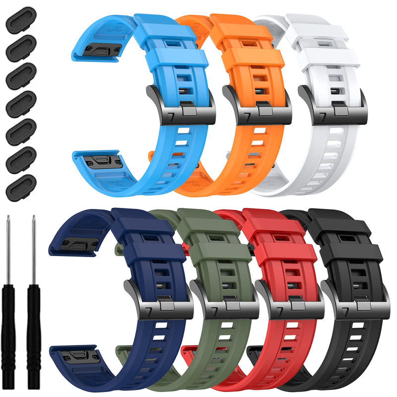 EZMVZKU 22mm Quickfit Silicone Band Compatible with Garmin Fenix 8/8Pro 47mm/Fenix 7/7 Pro/6/6 Pro/5 Plus,Watchband for Forerunner 970 965 955/Approach S70/Tactix 8/Quatix 8 47mm/Descent G2/G1 Solar SC-7pack1