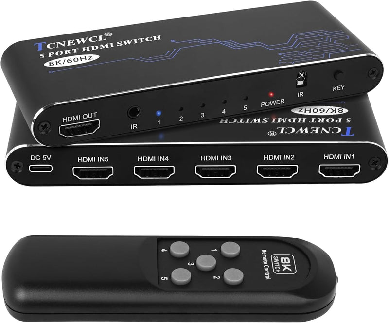 [AUSTRALIA] - 8K HDMI Switch 5 in 1 Out, HDMI Hub 8K@60Hz 4K@120Hz, HDMI 2.1 Selector Compatible with PS5 PS4 Xbox PC 