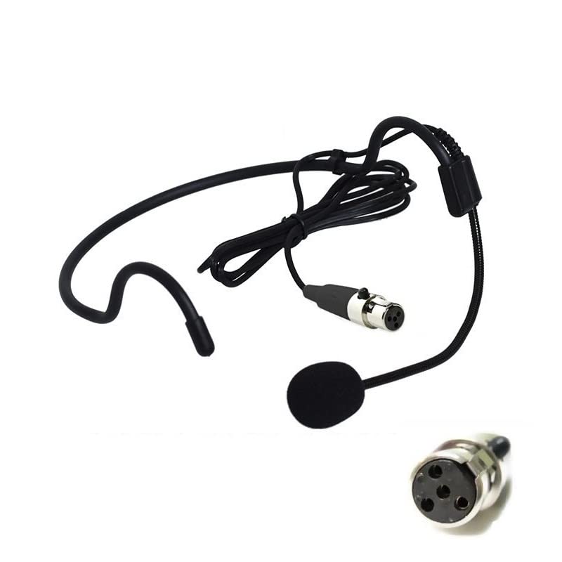 Generic Replacement Headset Headworn Microphone for Shure BLX1 Wireless Bodypack Transmitter 4-pin Mini-connector, Condenser, Unidirectional, ta4f 4 Pins, Black, HS06D4