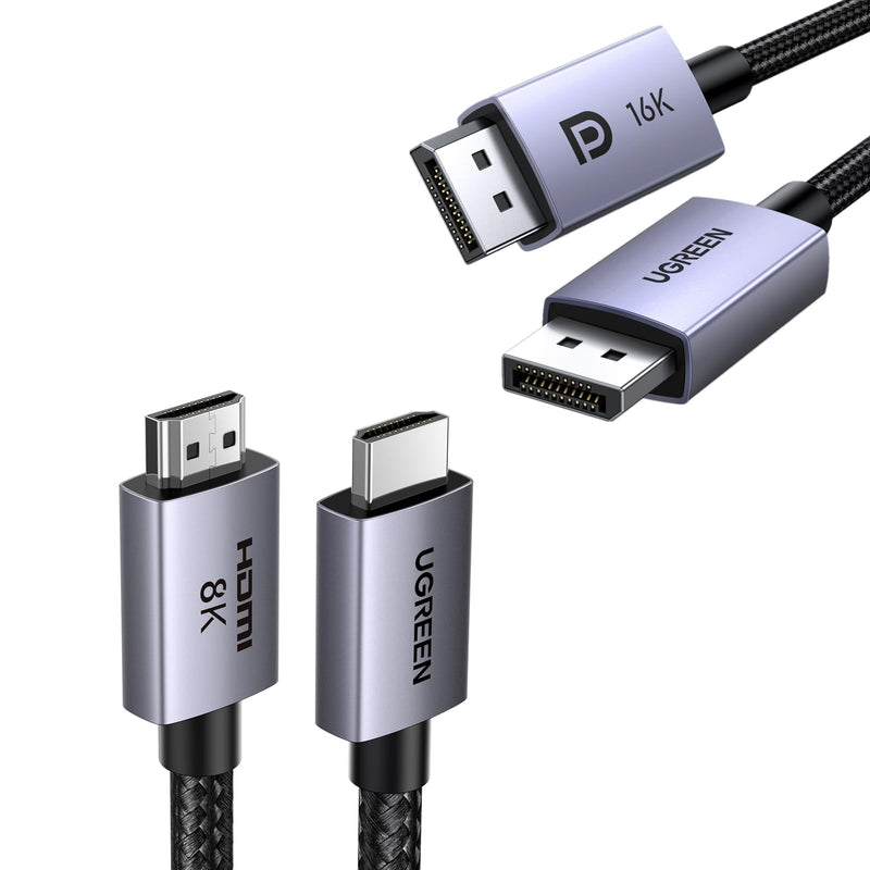 UGREEN DisplayPort Cable 2.1 [VESA Certified] DP2.0 80Gbps Support 16K@60Hz 8K@240Hz 4K@240Hz HDR Bundle with 8K HDMI 2.1 Cable 48Gbps 10FT, Certified Ultra High Speed HDMI Cord Aluminum