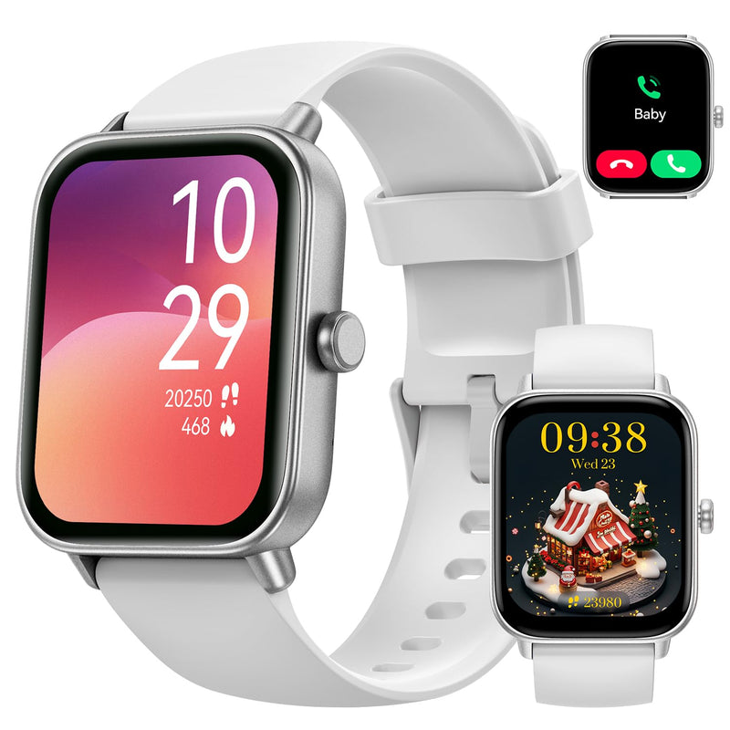Smart Watch for Women Men, Alexa Built-in,1.8 Inches Large Display, Bluetooth Calls,Received Text, Health Monitoring, Sport Watch, Waterproof Fitness Tracker Watch for Android iOS (White, 1.8 inches) White