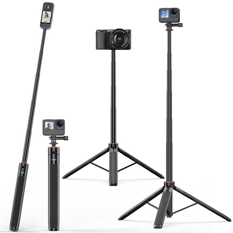 UURig TP21 54inch Telescopic Selfie Stick Long with Tripod, Waterproof Hand Grip, for Insta360 GoPro Hero 10 9 8 7 6 5 4 3 2, Fusion, Max, Session, AKASO, SJCAM, DJI OSMO GoPro A0097