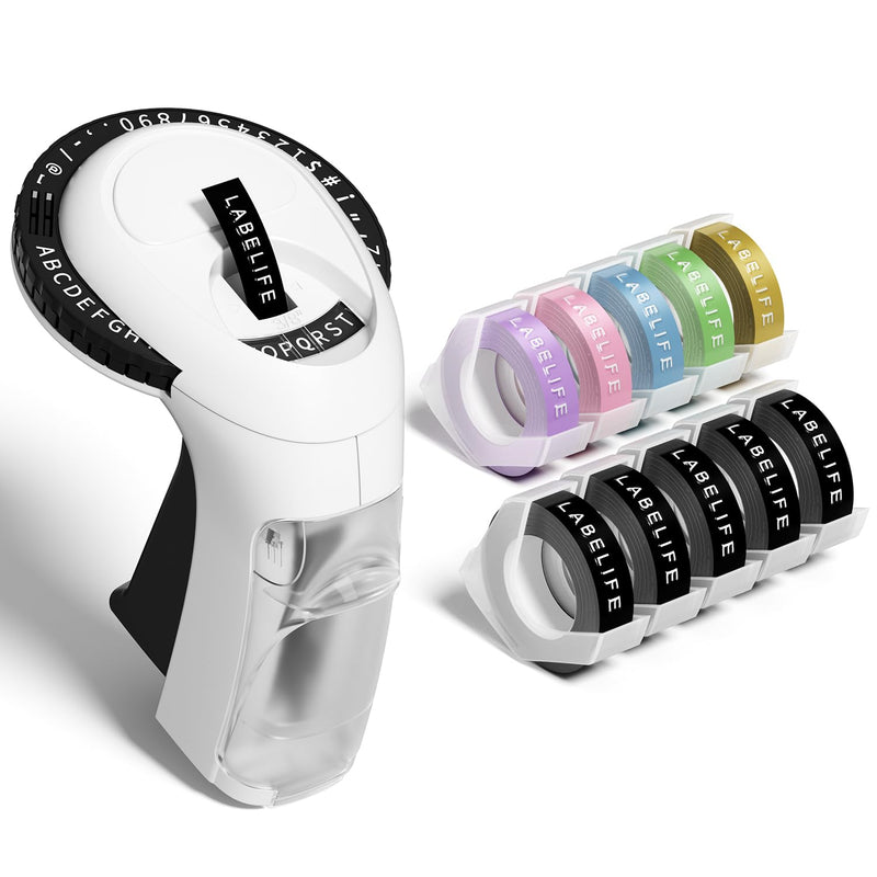 [AUSTRALIA] - Labelife Embossing Label Maker Machine with Tapes, Omega S Vintage 3D Embosser, Old School Handheld Label Printer, Portable Retro Manual Embossed Labeler for Home Office School DIY, Black Black with Black*5/Gold/Purple/Pink/Blue/Green 