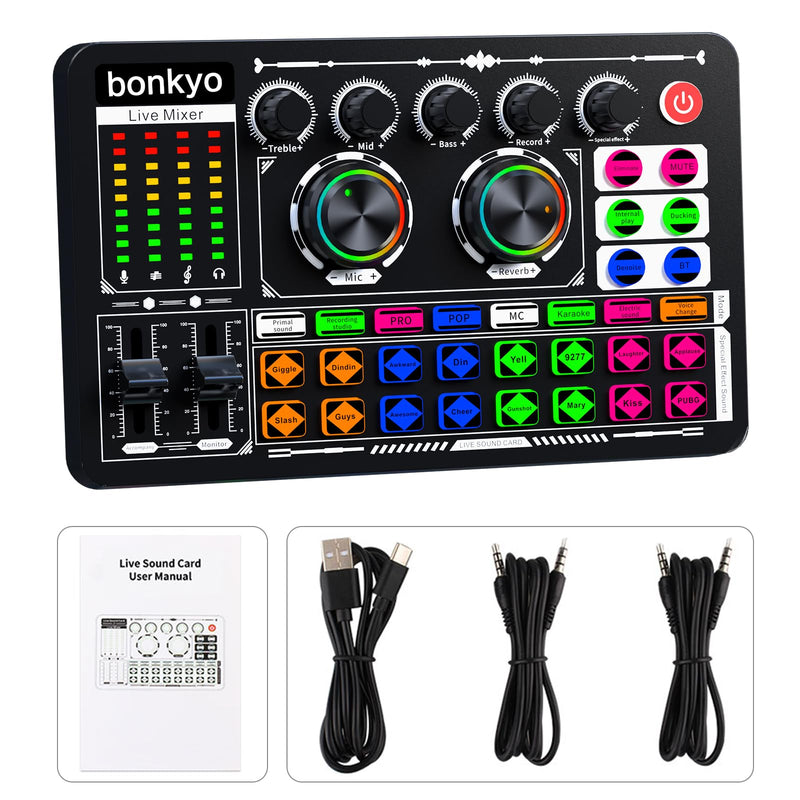Professional Audio Mixer, F999 Live Sound Card With Dj Mixer For Streaming/Podcasting/Gaming, Professional Studio Equipment