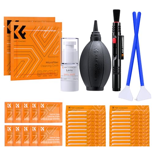 K&F Concept Camera Lens Cleaning Kit - 15ml Sensor Cleaner, Lens Pen Brush, Air Blower, Microfiber Cleaning Cloths & Full-Frame Sensors Cleaning Swabs for DSLR & Mirrorless Cameras