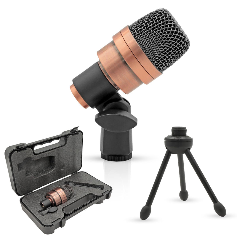5 CORE Tom Microphone Copper Finish XLR Wired Uni Directional Snare Drum and Other Musical Instrument Mic w Swivel-Mount Steel Mesh Grille Tripod Carry Case Included Tom XP COPPEREX Metallic