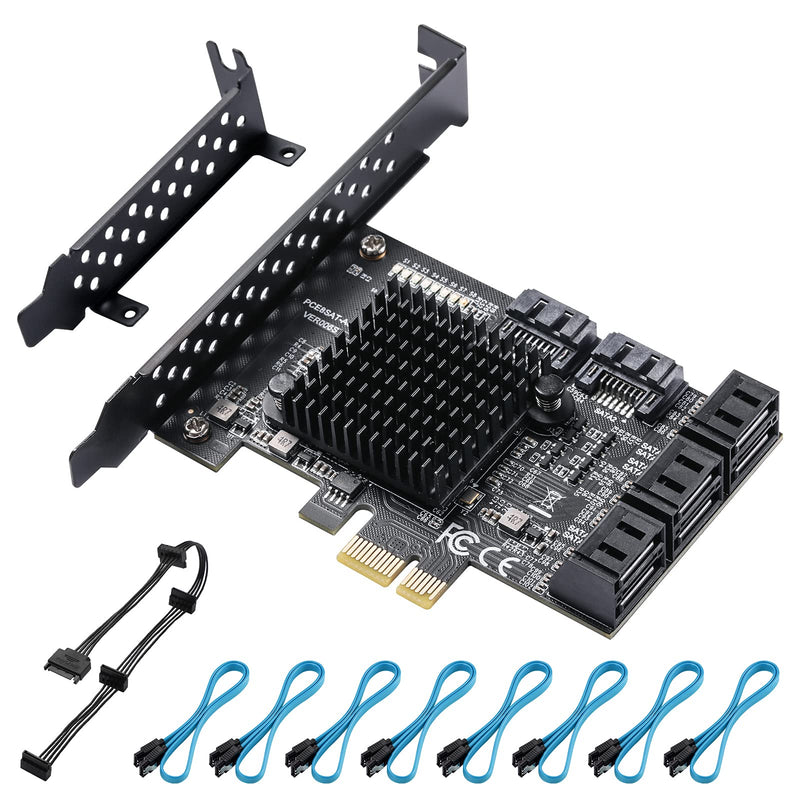 SATA 3.0 Controller Expansion Card, 8-Port PCIE SATA Card, PCI-E X1 3.0 Gen3 (6Gbps) Controller Card for Windows 10/8/Ubuntu (ASM1064 + JMB575)