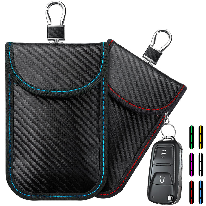 [AUSTRALIA] - 2024 Faraday Bag Key Protector, 2 Pack Signal Blocking RFID Key Fob Protector Pouch, Anti-Theft Car Security Cage (Red+Blue, Medium) Red+blue 