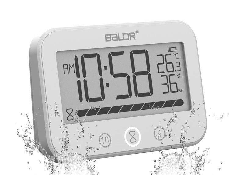[AUSTRALIA] - Digital LCD Waterproof Timer Shower Clock, Waterproof for Water Spray, Bathroom Clock Wall Mount, Two Suction Cup, Displays Time, Temperature, and Indoor Relative Humidity (1, White) 1 