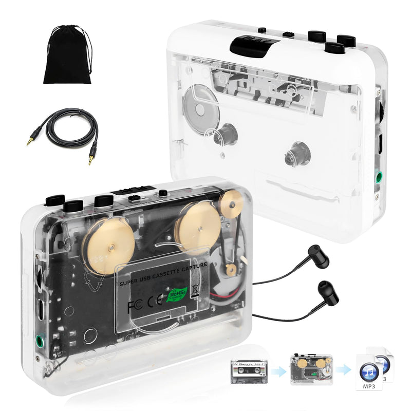 Cassette Player-Cassette to MP3 Converter with Tape Converter Software- Auto Reverse ＆Clear Stereo Cassette Tape Player-Built-in Cool Copper Wheel Movement＆Earphone