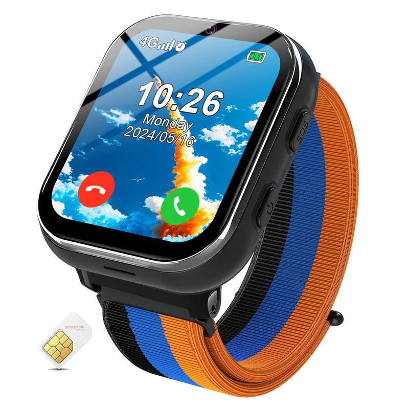 Smart Watch for Girls Boys, Kids Smartwatch with 4G SIM Card, Smart Watch for Kids Touch Screen SOS Emergency Call Calculator Clock Camera Games Music Player, Toys Gifts for Ages 4-12 (Black) LT49 Black NO GPS