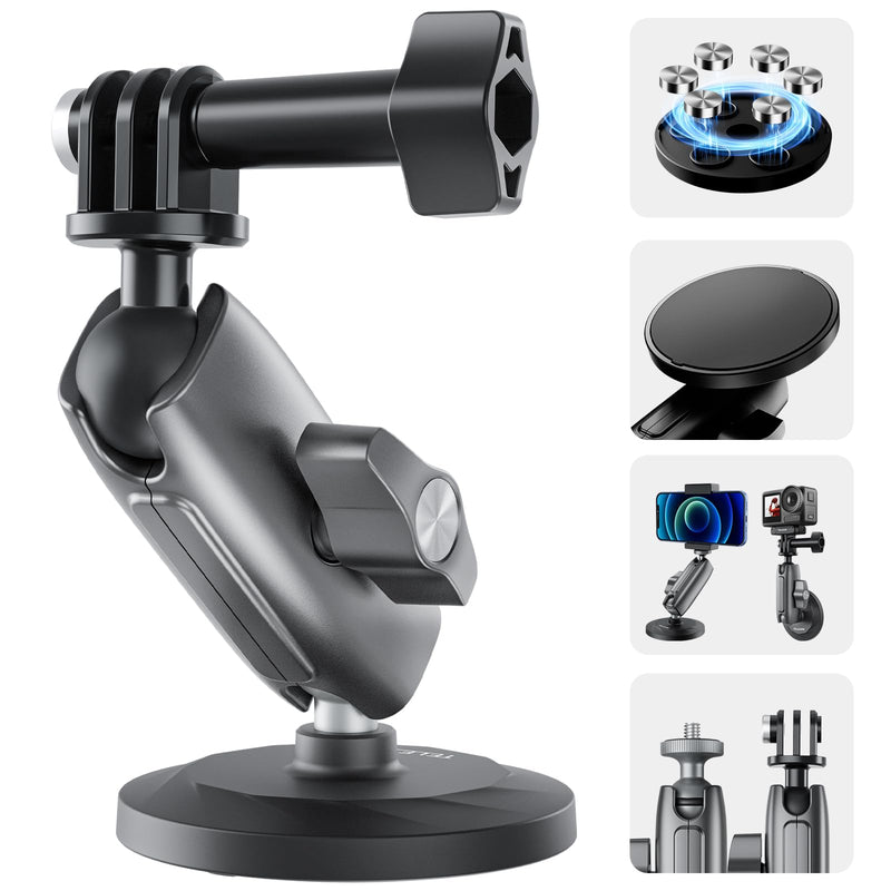 TELESIN Magnetic Mount Magnet Metal Mounts Accessories for Action Camera, 360 Quick Release Car Holder Attach for GoPro Max Hero 12 11 10 9 8 7 6 Insta360 X2 X3 Go3 Ace Pro DJI Action 4 Osmo Pocket 3 Magnetic Car Mount