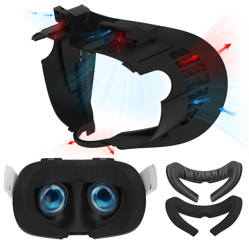 Hibloks Face Cover Pad Facial Interface Compatible with Meta/Oculus Quest 3 Accessories, Air-Circulation Design,Comes with soft breathable ice silk cotton and PU mask replacement pad(Fan Not Included) Quest 3 Face Cover