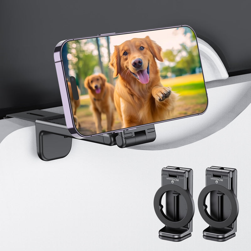 PROfezzion Magnetic Airplane Phone Holder Mount for Mag Safe, 2 Pack Black | Must Have Travel Accessory, Fits iPhone 17 16 15 14 13 12 & All Phone, 360°Rotation, for Desk/Tray Table, Foldable & Small 2 Pack-Black
