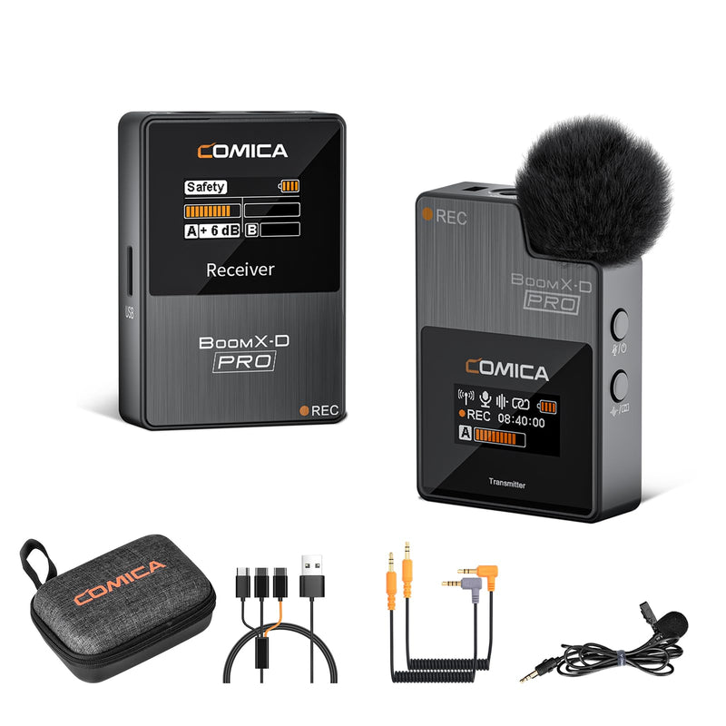 COMICA BoomX-D1 PRO Wireless Lavalier Microphone, 16GB Storage, Safety Audio Track, Noise Cancellation, 328' Range, Wireless Lav Mic for iPhone, Android, PC Interviews, Vlogs, Live-Streaming(1TX+1RX) 1TX +1RX