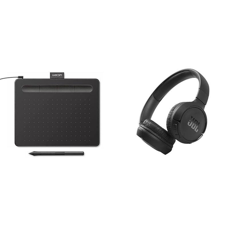 Wacom Intuos Small Graphics Drawing Tablet, Includes Training & Software & JBL Tune 510BT: Wireless On-Ear Headphones with Purebass Sound - Black