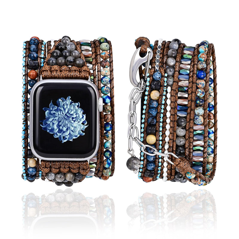 Handmade Beaded Boho Watch Band, Boho Watch for women, Bracelet Compatible with Apple Watch 38mm/40mm/41mm/42mm/44mm/45mm-Watch Strap for Iwatch Series 8/7/6/5/4/3/2/1/SE 38/40/41mm Blue Japser