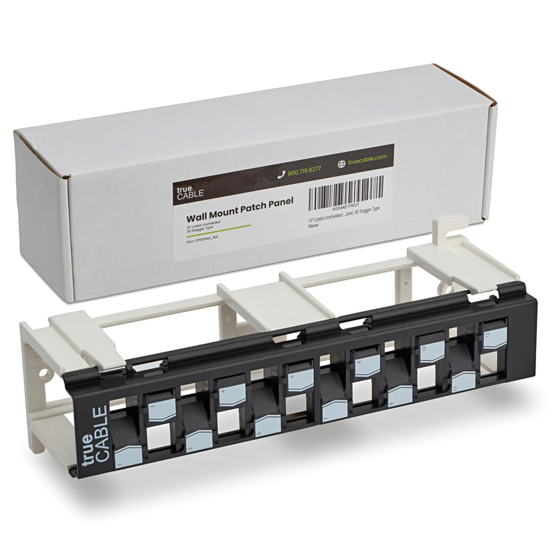 TRUE CABLE Cat6A Unshielded 12-Port Blank Toolless Modular Keystone Patch Panel, 3-D Staggered Design, Wall Mount with 89D Bracket & Mounting Hardware, High Density, Cat5e & Cat6 Compatible, Black