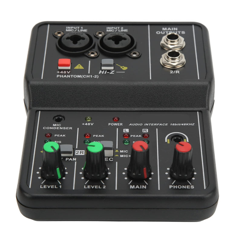 2 Channel Mixer, USB Audio Mixer, USB 48V Power Compact Sound Mixing Console for Music Recording Home Karaoke Internet Karaoke