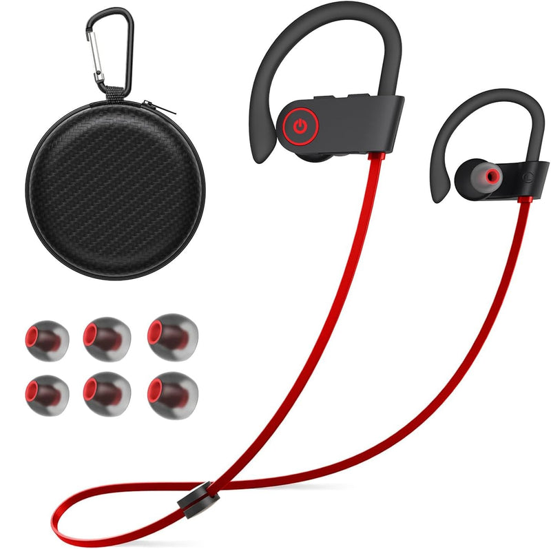 Bluetooth Headphones Wireless Earbuds 16H Playtime Wireless Headphones IPX7 Waterproof Bluetooth 5.3 Running Headphones with Mic Stereo In Ear Earphones Sound Isolation for Workout, Sports Red A, Red
