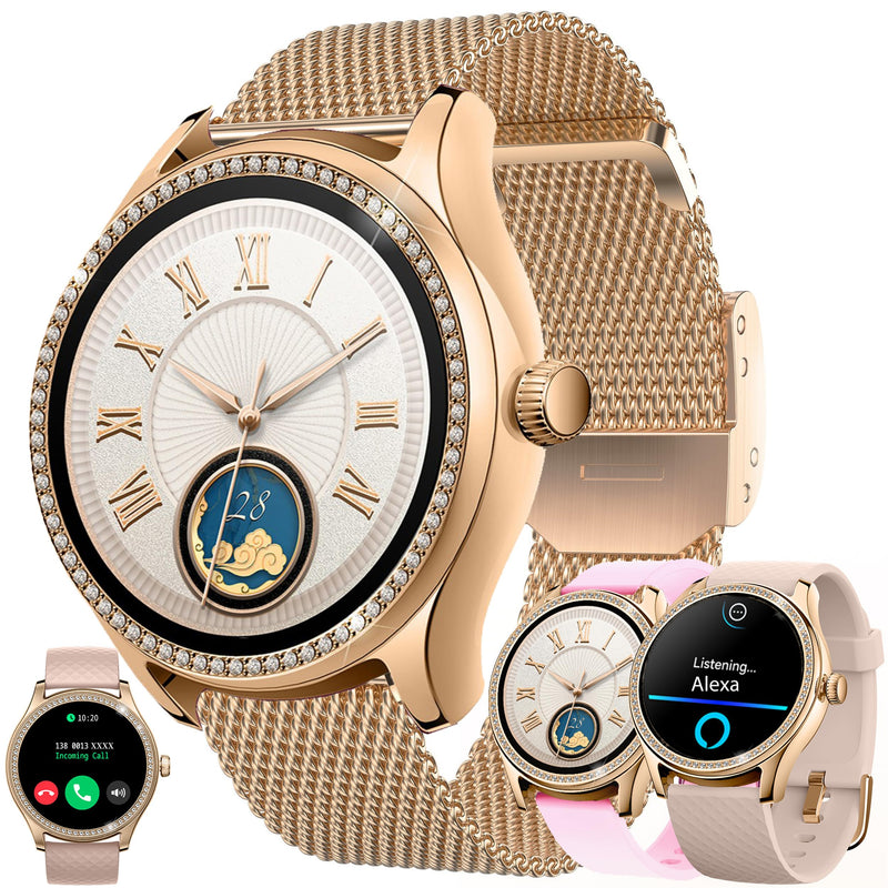 Smart Watch (Answer/Make Calls) for Women with Alexa Built-in, Smartwatch for Android iPhone, 1.38" Activity Tracker with Heart Rate Sleep SpO2 Monitor, 100+ Sports IP68 Fitness Tracker (Rose Gold) Rose Gold